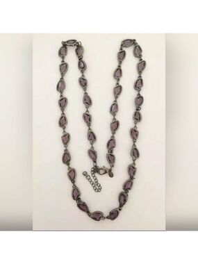 CHICO'S GUN METAL TONE PURPLE RESIN 38"-42" NECKLACE NWOT